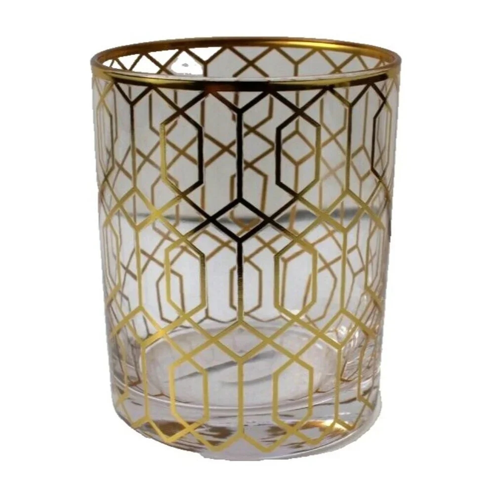 New Gold MCM Retro Hollywood Regency Art Deco Geometric Glass Tumbler Bareware